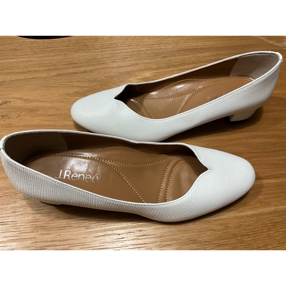 J.Renee Bambalina White Lizard Print Block Heel Pumps Shoes Womens 9N